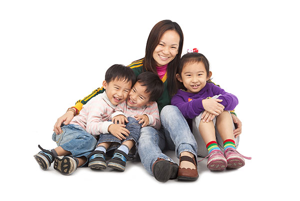 happy mom with toddlers