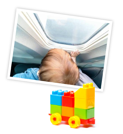 toddler with window seat & toys